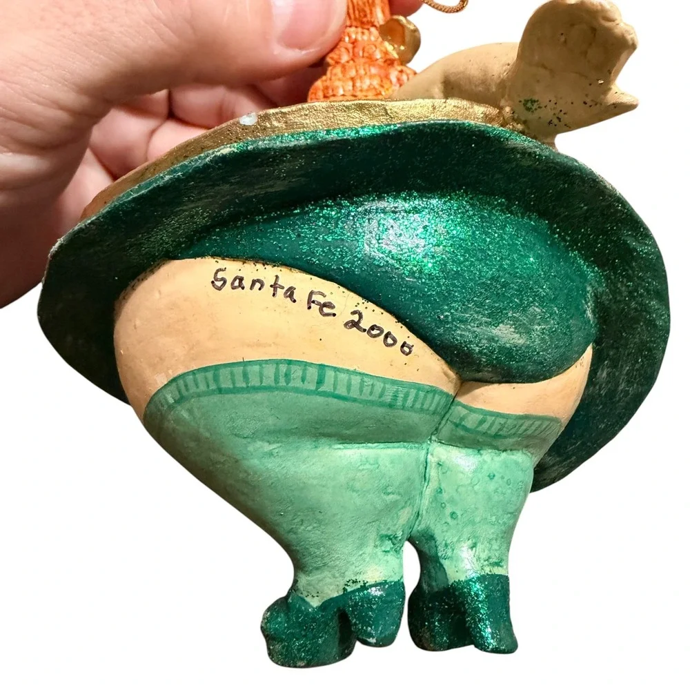 Santa Fe 2006 Pig Ballerina Ornament Vintage Resin Green Glitter Tutu Figurine